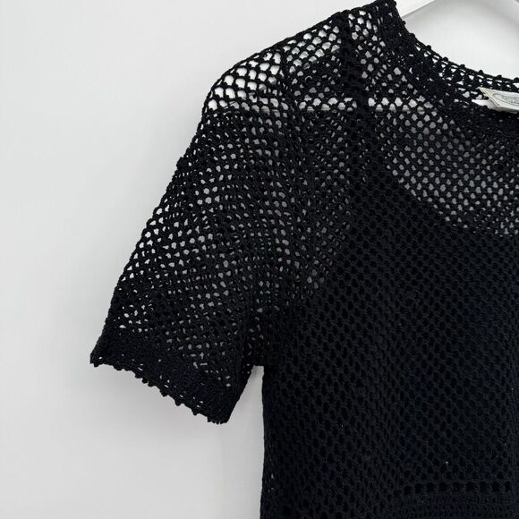 Laura Ashley Vintage 90s Black Knit Sheer Top Size Small - Picture 2 of 7